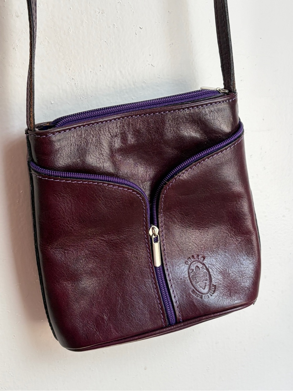 Vera Pelle Plum Purple Leather Crossbody Bag